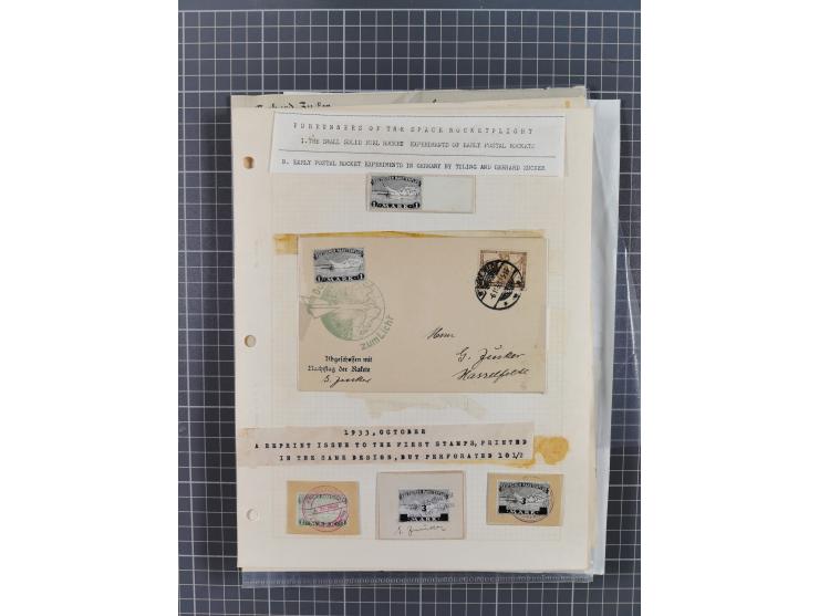 1933/65, umfangreiche Dokumentation und Sammlung “Gerhard Zucker - Raketenpost” mit frühen Briefen und Vignetten ab dem 1. Na