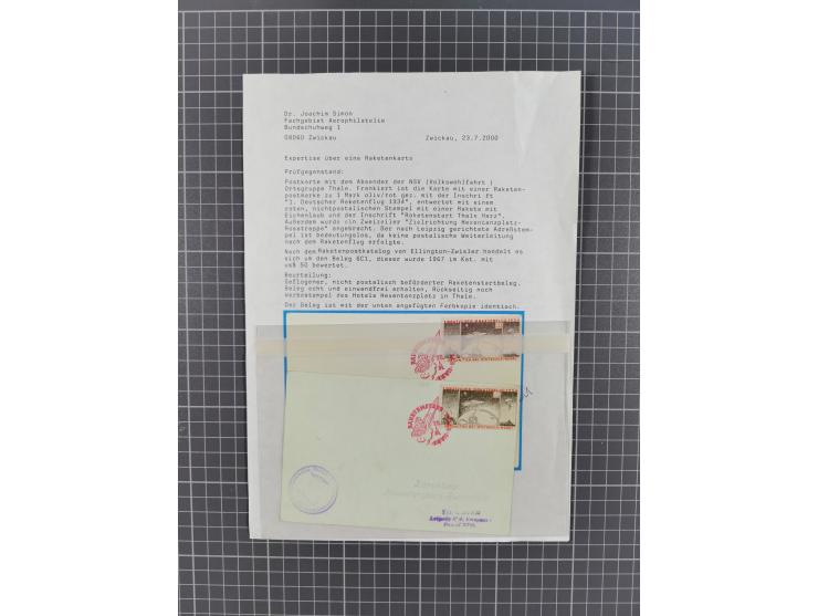1933/65, umfangreiche Dokumentation und Sammlung “Gerhard Zucker - Raketenpost” mit frühen Briefen und Vignetten ab dem 1. Na