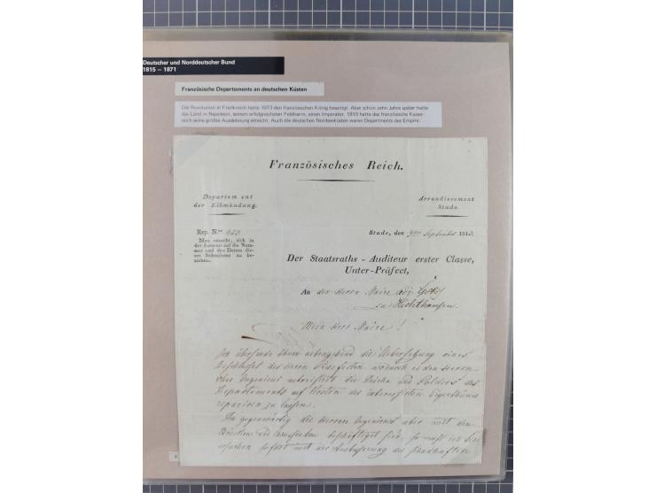 1815/1980 (ca.), interessante Sammlung 'Deutsche Geschichte', ausstellungsmäßig aufgezogen mit interessanten Belegen, dabei G