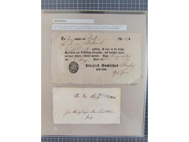 1815/1980 (ca.), interessante Sammlung 'Deutsche Geschichte', ausstellungsmäßig aufgezogen mit interessanten Belegen, dabei G