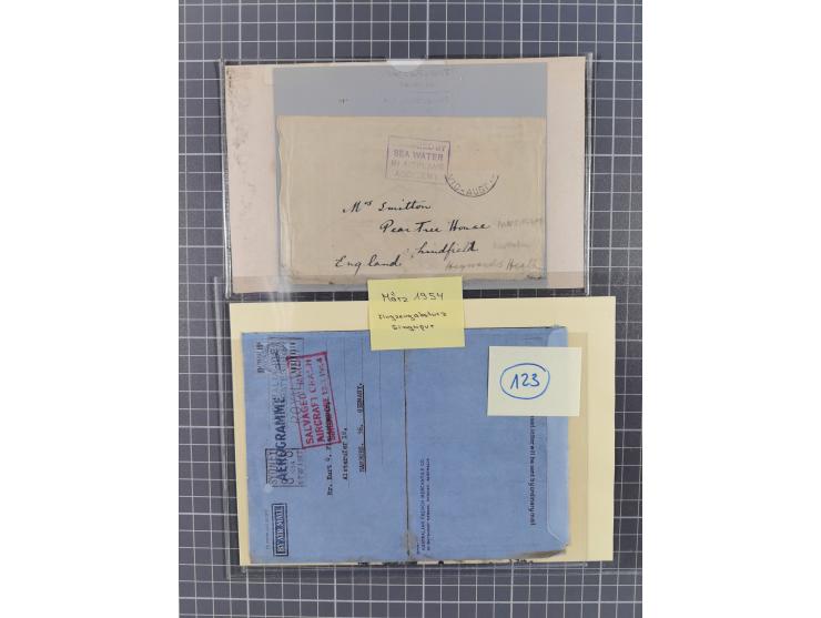 1901/54, lot with over 40 crash- and wreck-covers with various indicative cancellations, postal envelopes and sealing labels