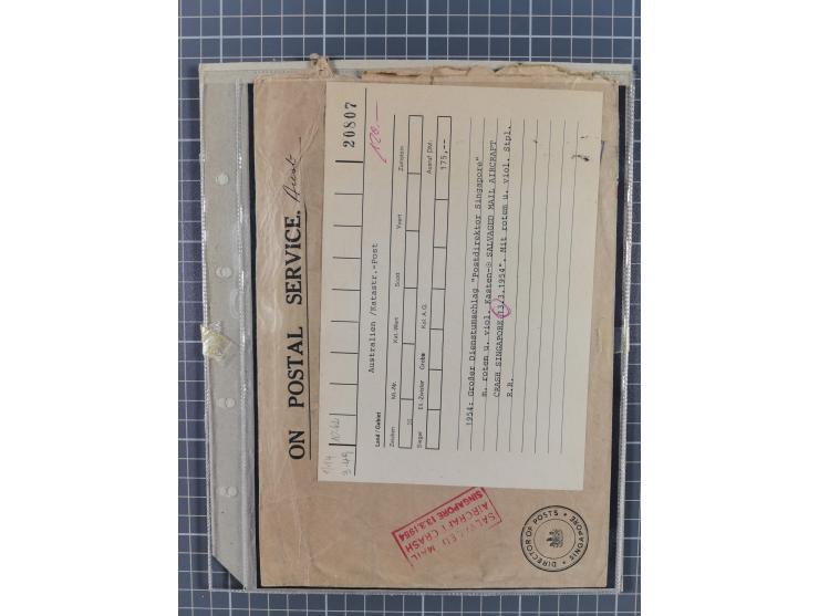 1901/54, lot with over 40 crash- and wreck-covers with various indicative cancellations, postal envelopes and sealing labels