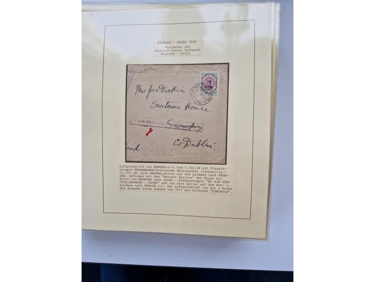 1927/34, Ausstellungs-Sammlung “Persien - Die Luftpostausgaben 1927-1934” mit ca. 75 Belegen, dabei Erstflüge, Junker-Versuch