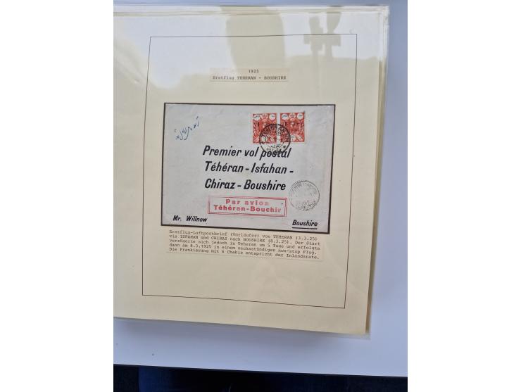 1927/34, Ausstellungs-Sammlung “Persien - Die Luftpostausgaben 1927-1934” mit ca. 75 Belegen, dabei Erstflüge, Junker-Versuch