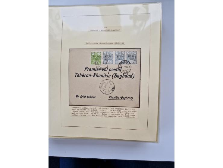 1927/34, Ausstellungs-Sammlung “Persien - Die Luftpostausgaben 1927-1934” mit ca. 75 Belegen, dabei Erstflüge, Junker-Versuch