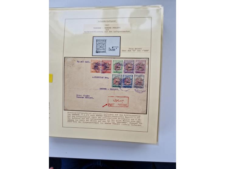 1927/34, Ausstellungs-Sammlung “Persien - Die Luftpostausgaben 1927-1934” mit ca. 75 Belegen, dabei Erstflüge, Junker-Versuch