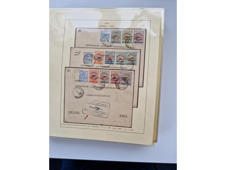 1927/34, Ausstellungs-Sammlung “Persien - Die Luftpostausgaben 1927-1934” mit ca. 75 Belegen, dabei Erstflüge, Junker-Versuch