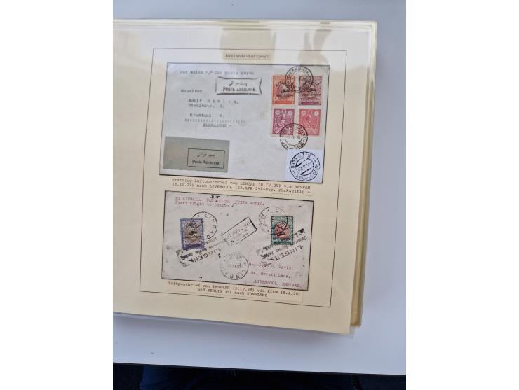 1927/34, Ausstellungs-Sammlung “Persien - Die Luftpostausgaben 1927-1934” mit ca. 75 Belegen, dabei Erstflüge, Junker-Versuch