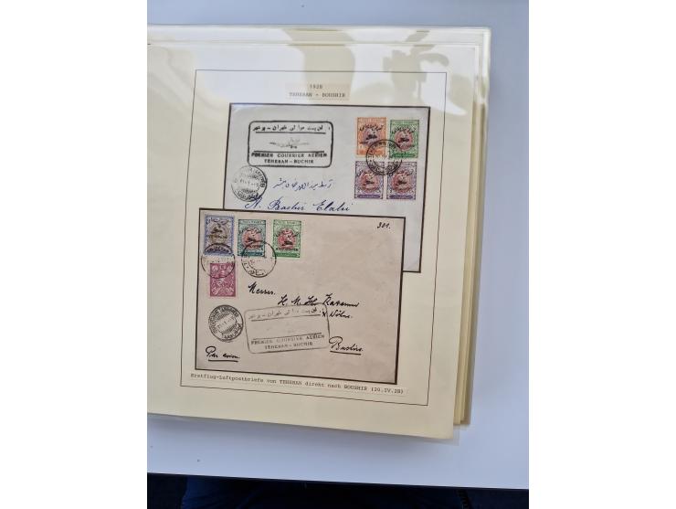 1927/34, Ausstellungs-Sammlung “Persien - Die Luftpostausgaben 1927-1934” mit ca. 75 Belegen, dabei Erstflüge, Junker-Versuch