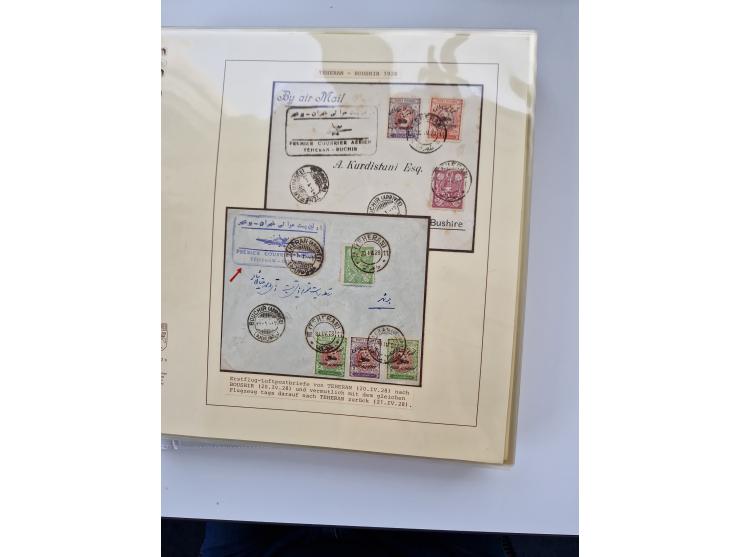 1927/34, Ausstellungs-Sammlung “Persien - Die Luftpostausgaben 1927-1934” mit ca. 75 Belegen, dabei Erstflüge, Junker-Versuch
