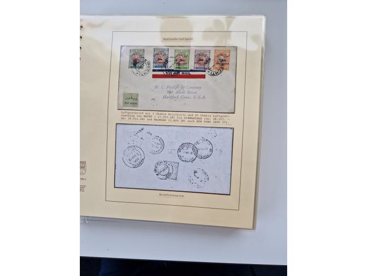 1927/34, Ausstellungs-Sammlung “Persien - Die Luftpostausgaben 1927-1934” mit ca. 75 Belegen, dabei Erstflüge, Junker-Versuch