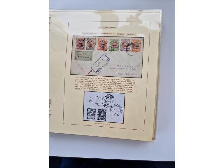 1927/34, Ausstellungs-Sammlung “Persien - Die Luftpostausgaben 1927-1934” mit ca. 75 Belegen, dabei Erstflüge, Junker-Versuch