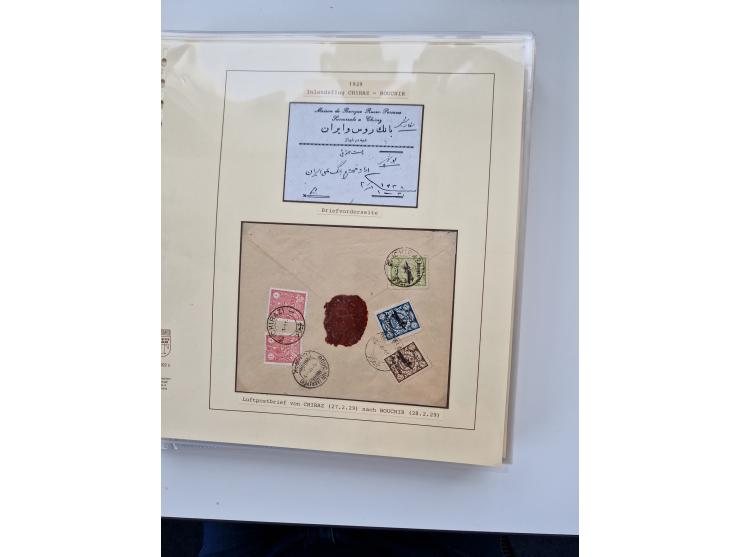 1927/34, Ausstellungs-Sammlung “Persien - Die Luftpostausgaben 1927-1934” mit ca. 75 Belegen, dabei Erstflüge, Junker-Versuch