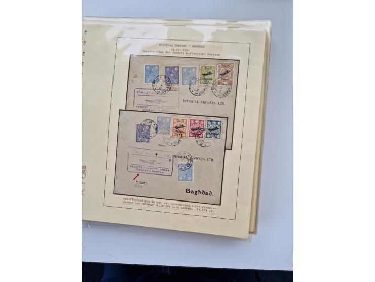 1927/34, Ausstellungs-Sammlung “Persien - Die Luftpostausgaben 1927-1934” mit ca. 75 Belegen, dabei Erstflüge, Junker-Versuch