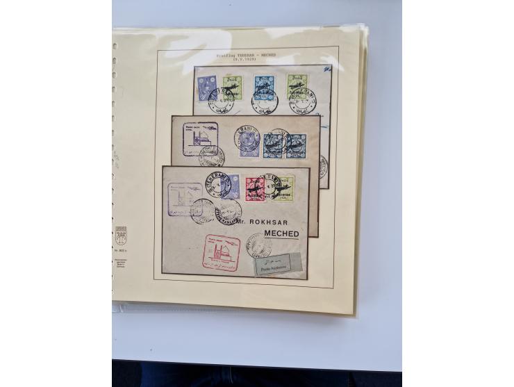 1927/34, Ausstellungs-Sammlung “Persien - Die Luftpostausgaben 1927-1934” mit ca. 75 Belegen, dabei Erstflüge, Junker-Versuch
