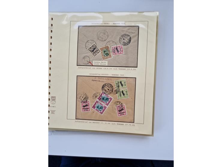 1927/34, Ausstellungs-Sammlung “Persien - Die Luftpostausgaben 1927-1934” mit ca. 75 Belegen, dabei Erstflüge, Junker-Versuch