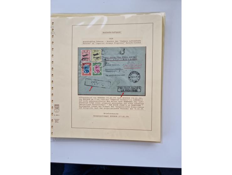 1927/34, Ausstellungs-Sammlung “Persien - Die Luftpostausgaben 1927-1934” mit ca. 75 Belegen, dabei Erstflüge, Junker-Versuch