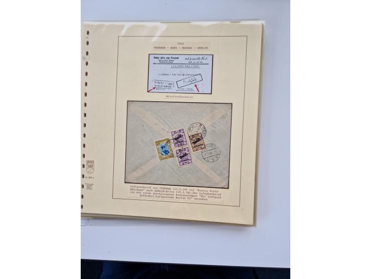 1927/34, Ausstellungs-Sammlung “Persien - Die Luftpostausgaben 1927-1934” mit ca. 75 Belegen, dabei Erstflüge, Junker-Versuch
