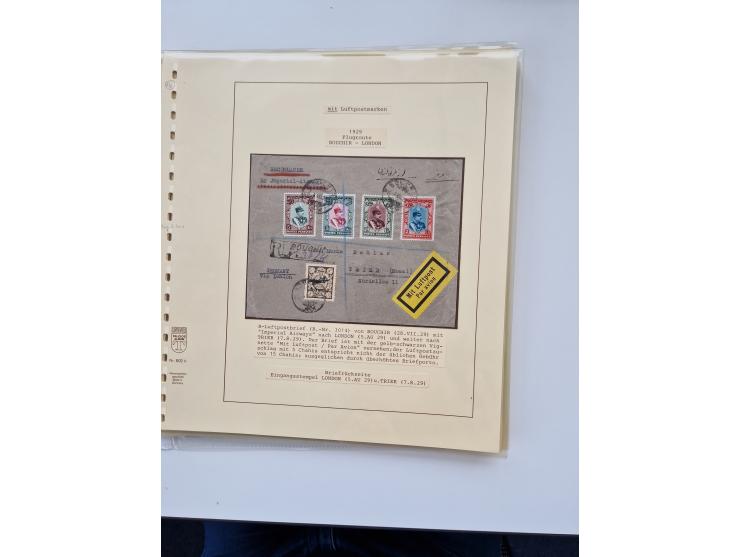 1927/34, Ausstellungs-Sammlung “Persien - Die Luftpostausgaben 1927-1934” mit ca. 75 Belegen, dabei Erstflüge, Junker-Versuch