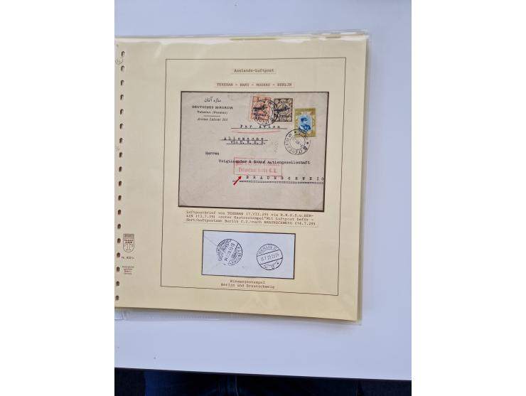 1927/34, Ausstellungs-Sammlung “Persien - Die Luftpostausgaben 1927-1934” mit ca. 75 Belegen, dabei Erstflüge, Junker-Versuch