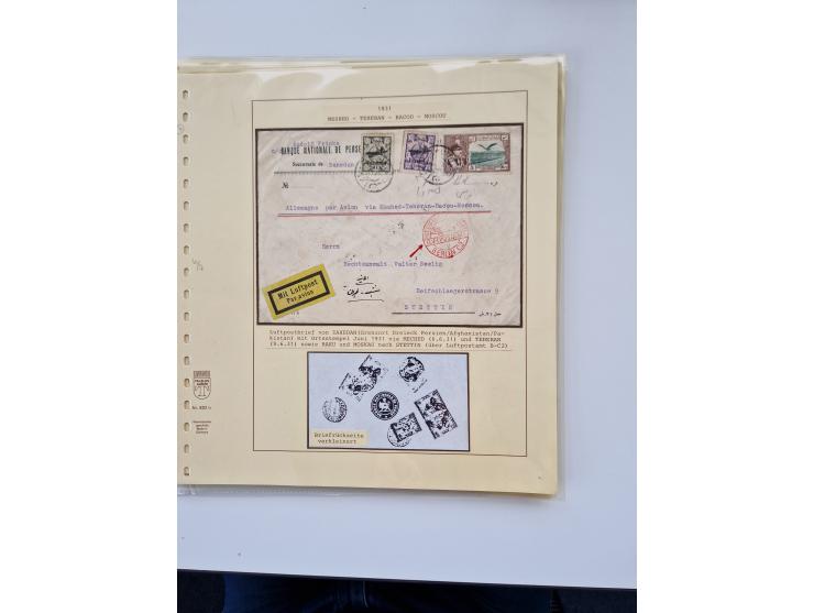 1927/34, Ausstellungs-Sammlung “Persien - Die Luftpostausgaben 1927-1934” mit ca. 75 Belegen, dabei Erstflüge, Junker-Versuch