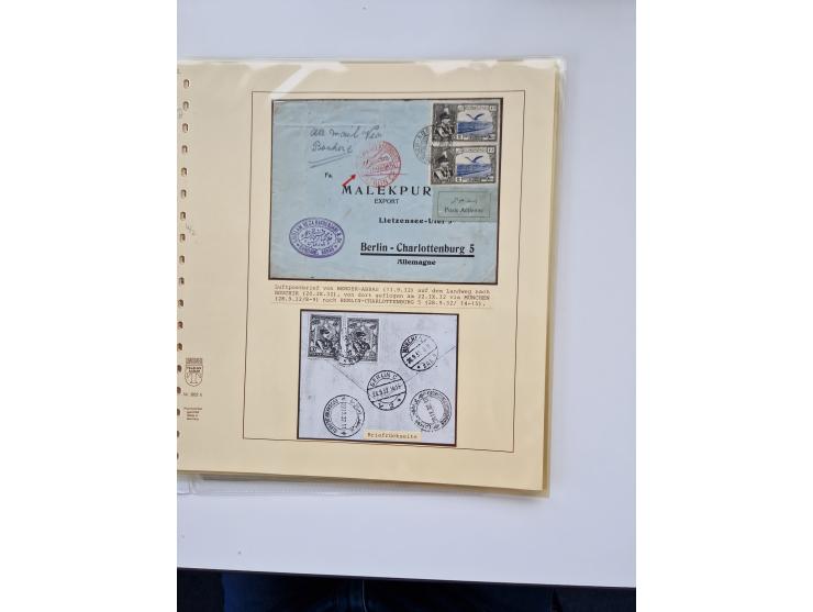 1927/34, Ausstellungs-Sammlung “Persien - Die Luftpostausgaben 1927-1934” mit ca. 75 Belegen, dabei Erstflüge, Junker-Versuch