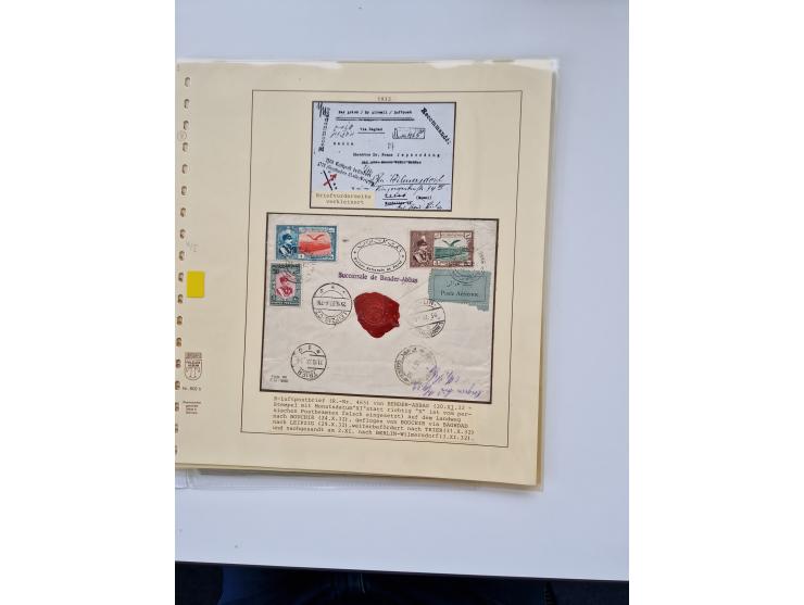 1927/34, Ausstellungs-Sammlung “Persien - Die Luftpostausgaben 1927-1934” mit ca. 75 Belegen, dabei Erstflüge, Junker-Versuch