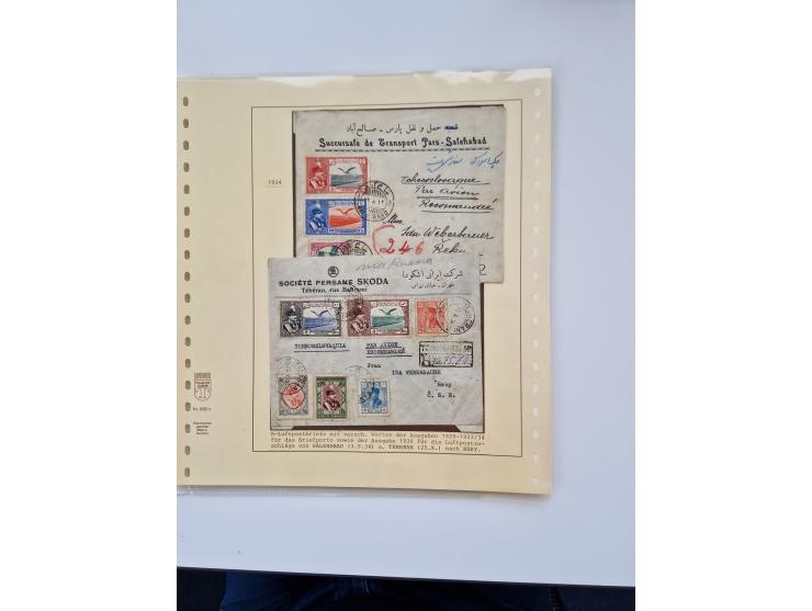 1927/34, Ausstellungs-Sammlung “Persien - Die Luftpostausgaben 1927-1934” mit ca. 75 Belegen, dabei Erstflüge, Junker-Versuch