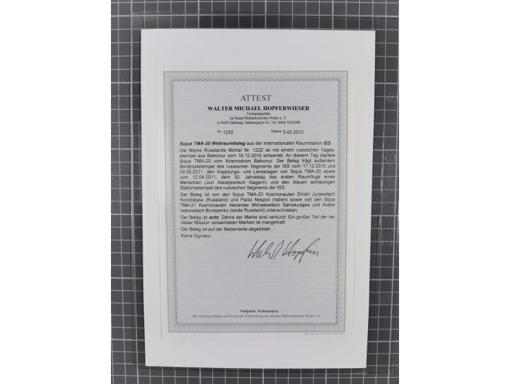 2010, ISS-Weltraumbeleg der Sojus TM-20 mit vier Unterschriften, 50x je mit Fotoattest Hopferwieser BPP