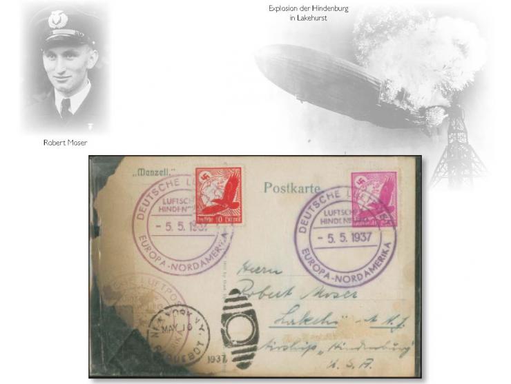 1937, 1. Nordamerikafahrt 1937 (Unglücksfahrt), sogenannte ‘Frankfurter Post’ mit Bordpoststempel inType I, Postkarte mit vio