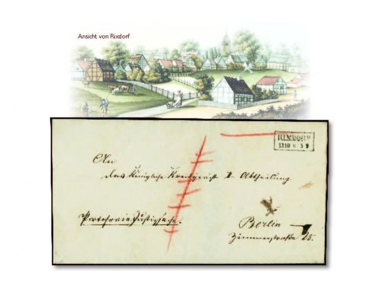 “RIXDORF 13.10.” Ra2 der Briefsammlung sehr klar auf Faltbriefhülle “Portopflichtige Dienstsache” mit durchgestrichener Rötel