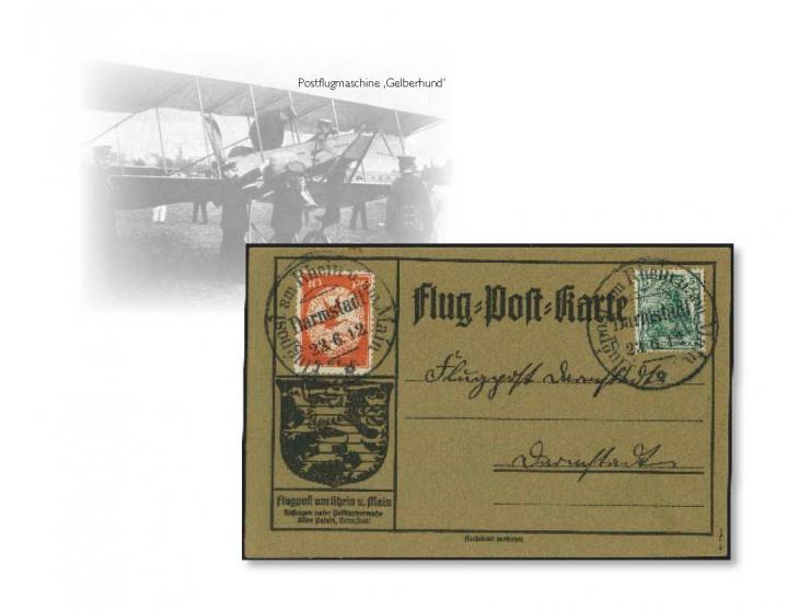 E.EL.P. 10 Pfg. und Germania 5 Pfg. je mit Flugpoststempel “Darmstadt 23.6.12” auf Sonderkarte mit rückseitigem Lösungsvorsch