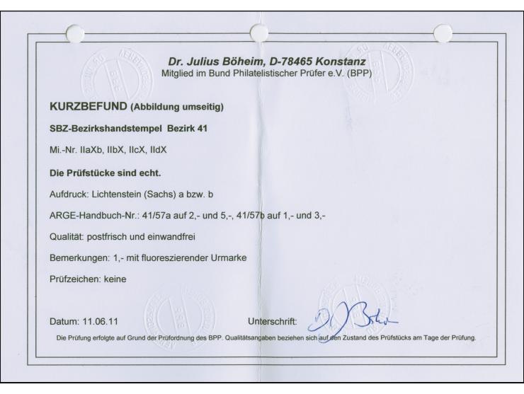 1948, “41/Lichtenstein (Sachsen)” auf Taube 1-5 Mark (1 Mark leicht fluoreszierend) komplett, postfrisch, in tadelloser Erhal