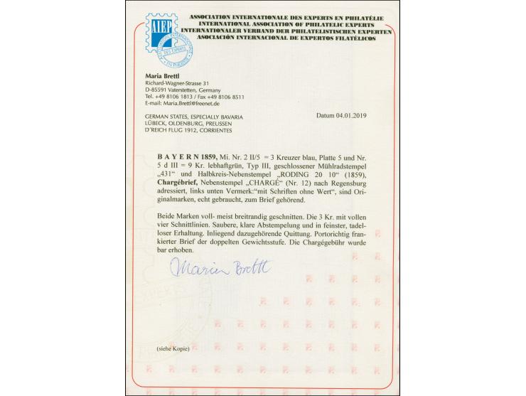 3 Kr. blau und 9 Kr. gelbgrün, beide farbfrisch und voll- bis meist breitrandig, die 3Kr. mit vollständigen Zwischenlinien un