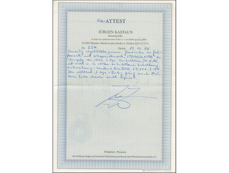 1859, Sternpatte, Umschlag 2 Sgr. blau mit sauberem Ra2 "GUBEN 27 11" nach Lauban, mit Ausgabestempel. Schöne Erhaltung. Selt