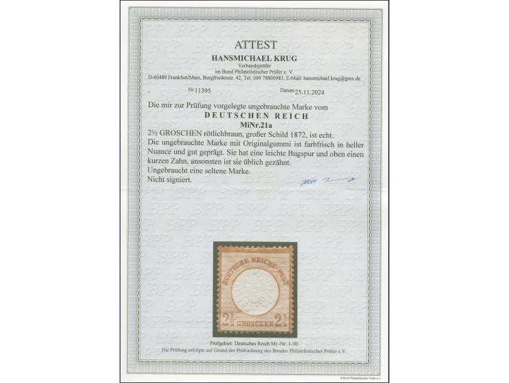 2½ Groschen rötlichbraun, ungebraucht mit leichtem Bug und kurzem Zahn oben, ansonsten ist die farbfrische und gut geprägte M