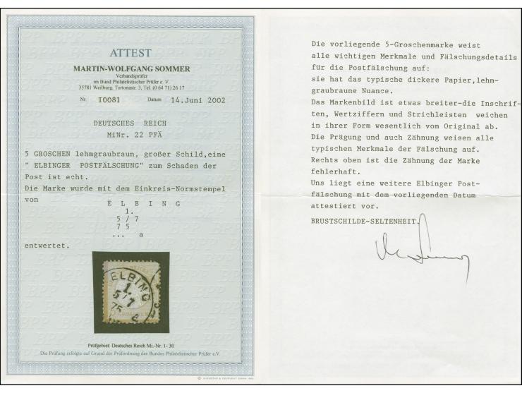 5 Groschen lehmgraubraun “Elbinger Postfälschung” mit klarem Einkreis-Normstempel “ELBING 1*a 5.7.75”, farbfrisch mit typisch