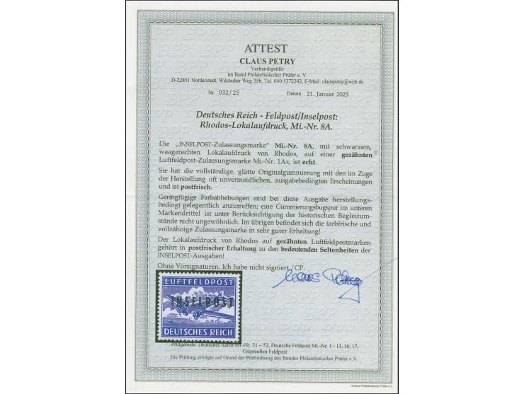 Insel Rhodos gezähnt, postfrisch mit leichten herstellungsbedingten Farbabhebungen auf der Vorderseite, in einwandfreier Erha