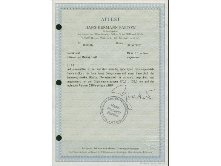 1944, Rot-Kreuz-Souvenirblock (170:132mm) mit Zulasungsmarke in schwarz und Nummer "210" in schwarz, ungezähnt, ungebraucht o