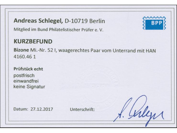 2 Pfg. im waagerechten Unterrandpaar mit HAN “4014.46 1”, postfrisch und einwandfrei, im Michel nicht gelistet und im ProFi k