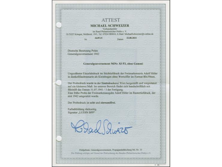 1942, Hitler Einzelabzug in Kleinbogenform (80x59mm) in schwarz, ohne Wertangabe und nicht ausgeführter Randleisten, mit hand