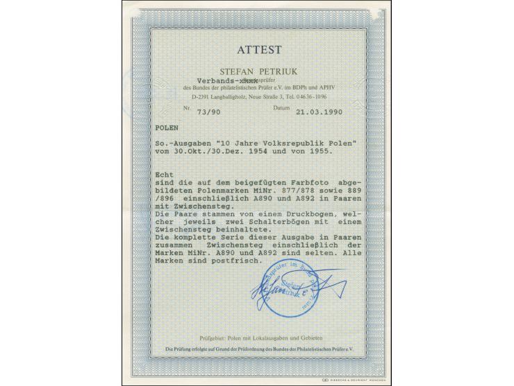 1954, People´s Republic Anniversary complete sets in horizontal gutter pairs, 1,15 zl. with minor gum disturbance, mint never