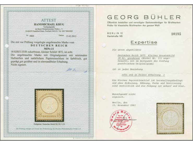 18 Kr. ockerbraun, farbfrisch und gut gezähnt sowie geprägt, sauber ungebraucht, tadellos, unsigniert, Fotoatteste Bühler (19