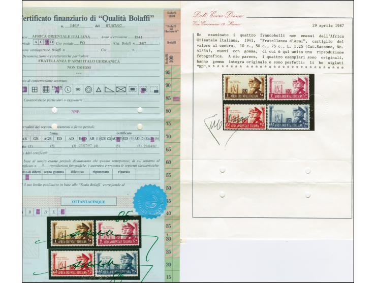 1941, Hitler/Mussolini, the 4 unissued values in different design, mint never hinged, very fine and rare, two signed E. Diena