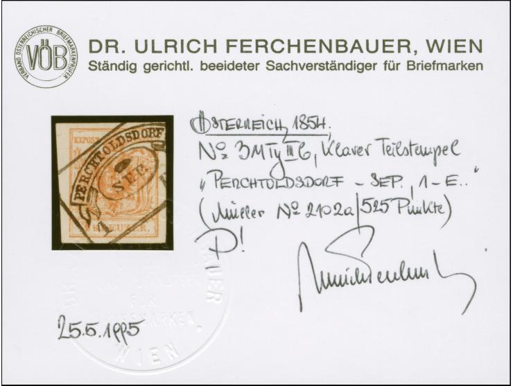 1850/58 (ca.), 8 Werte der 1.Ausgabe mit Wiener Vorort-Fahnenstempeln, dabei Nussdorf, Penzing, Hütteldorf, etc.&nbsp;