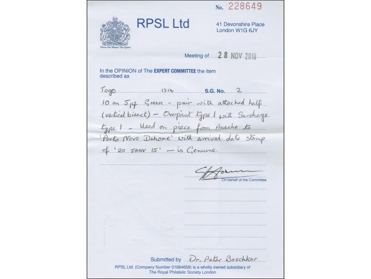 1915, 10 (C) auf 5 Pfg. senkrecht halbiert, im waagerechten Dreierstreifen mit zwei Normalmarken, sauber mit Stempel “ANECHO 