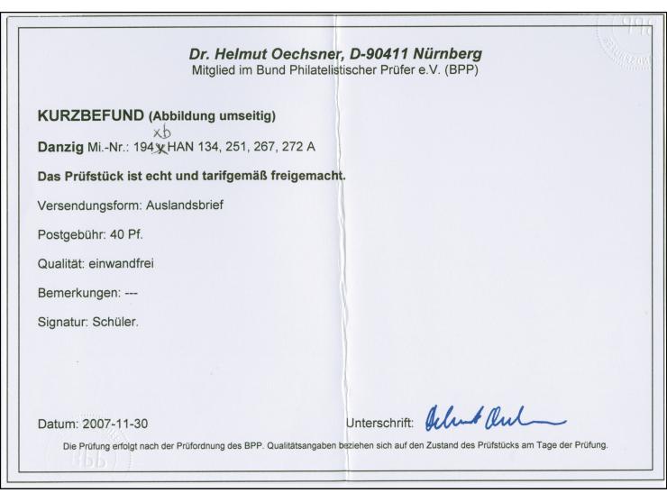 1924, Staatswappen 10 Pfg., rechtes Seitenrandstück mit HAN “134” mit Zufrankatur mit Sonderstempel “DANZIG &nbsp;DANZIGER LE