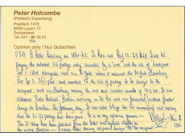 1861, Washington 3c. rot (oxydiert), straight edge, sauber mit Korkstempel und nebengesetztem Aufgabestempel “LOCKPORT SEP 1 