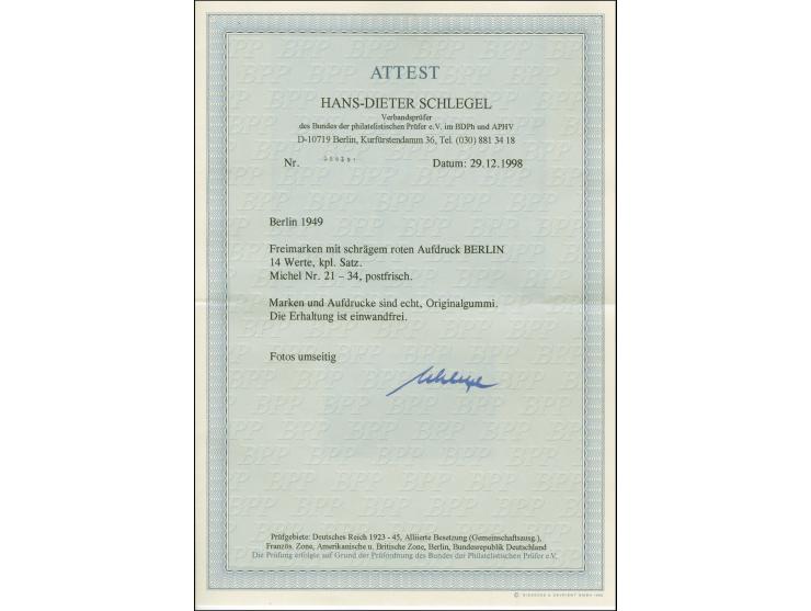 1948, Schwarzaufdruck 2 Pfg.-5 RM. und Rotaufdruck 2 Pfg.-2 M., kpl., Schwarzaufdruck kpl. mit Oberrand (60 Pfg. dort mit Haf