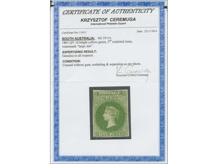 1860/69, Rouletted Issue 1 d. bright yellow-green green, wmk. Large Star, second rouletted issue, good margins on three sides